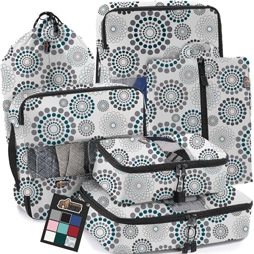 Gorilla Grip 8 Piece Packing Cubes Set, Space Saving Organizers for Suitcases and Luggage, Mesh Window Bags, Travel Essentials for Carry On, Clothes, Shoes, Toiletry Accessories Cube with Zipper, Navy