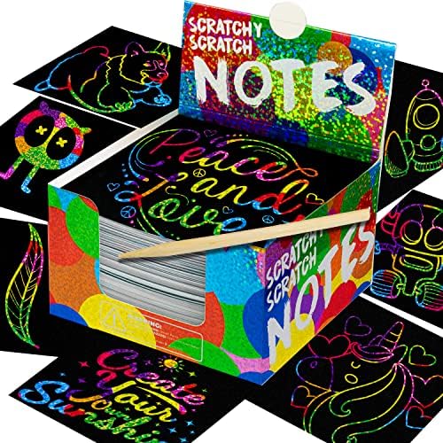 PURPLE LADYBUG Rainbow Holographic Scratch Art Paper Mini Notes - Unique Gifts for Teens, Kids, & Women - Unique Teen Girl Gifts Idea - Cool Stuff for Girls & Boys, and Fun Office Supplies