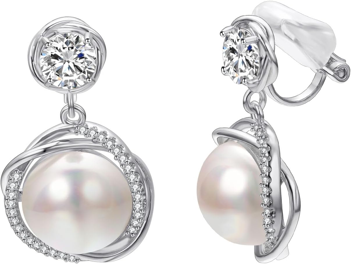 Yoursfs Pearl Clip On Earrings With Cubic Zirconia 18K Gold Plated Drop Pearl Earrings Women Non Pierced Fashion Jewelry
