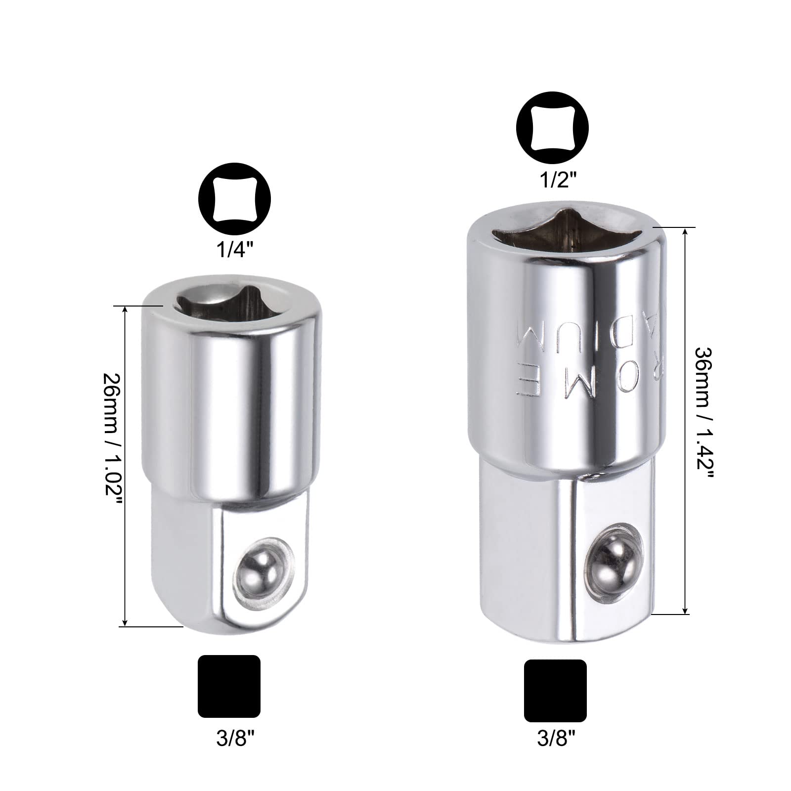 RHINO - Steeksleutelset - Verloopstuk voor dopsleutel/adapter - Vierkant 1/2 naar 1/4 mannelijk - Gemaakt van Chrome Vanadium - Compatibel met alle soorten stopcontacten - Levenslange garantie