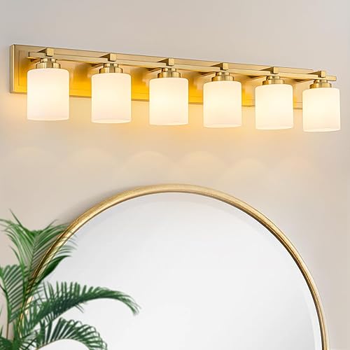 Miniatura 46 de 1 Lámpara Moderna para Baño sobre Espejo, Luces de Tocador Cromadas para Apliques de Pared de Baño con Pantallas de Vidrio Blanco Lechoso, Casquillo