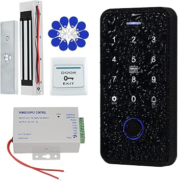 Bluetooth Tuya Access Control System Kit Waterproof RFID Keypad Fingerprint Biometrics + 180KG Electric Magnetic Lock + 10pcs 13.56Mz Keyfobs