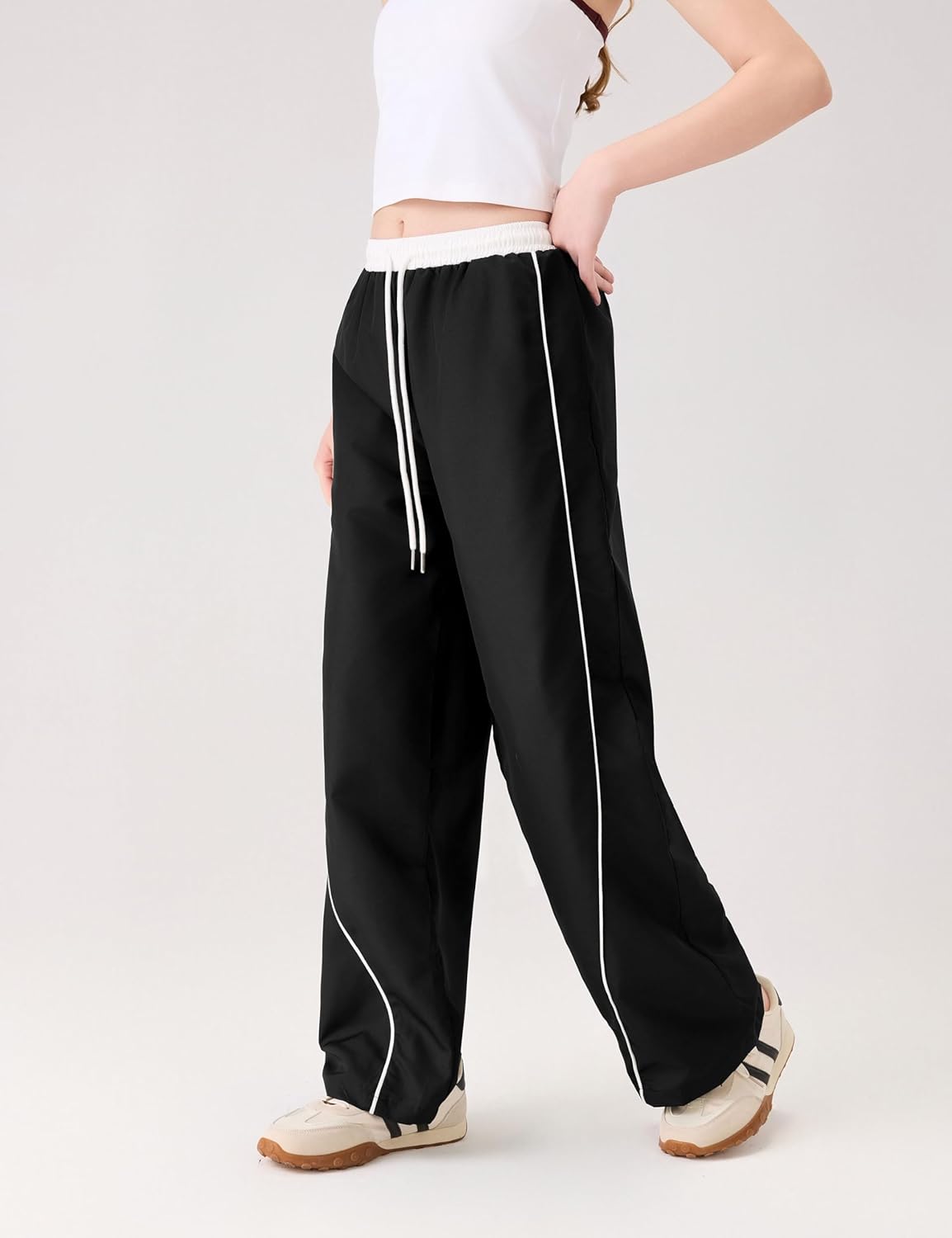 Womens Parachute Pants Y2K Baggy Wide Leg Pants Cargo Sweatpants Drawstring Waist Hiking Jogger Pants Trousers - Image 5