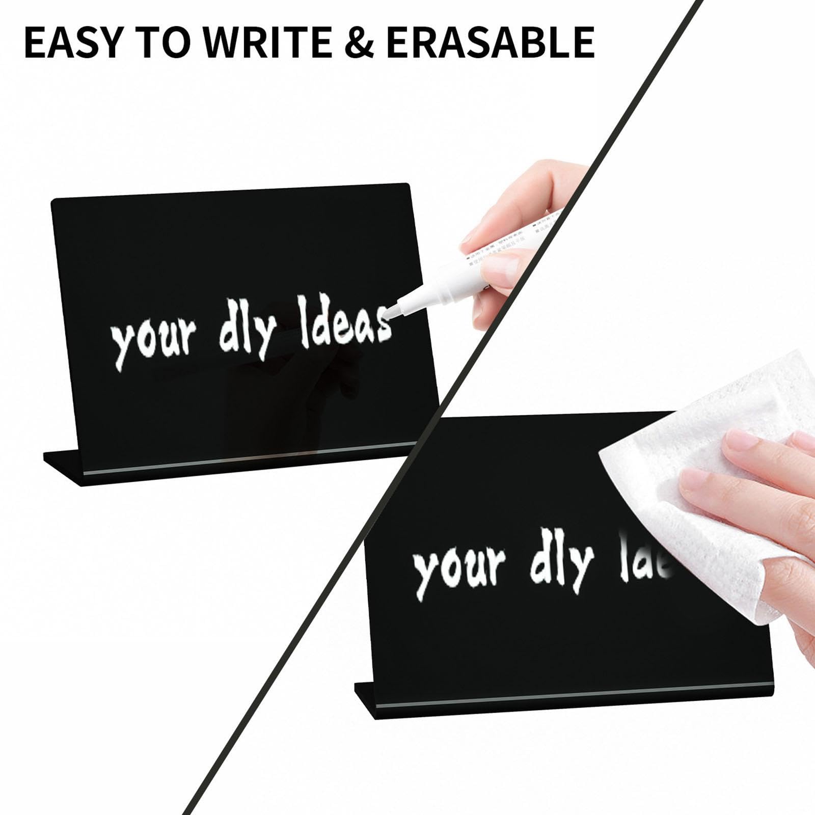 Fenteer 20 Pieces Acrylic Chalkboard Signs Place Cards Blank Elegant Multifunctional Decorative Tabletop L Shaped for Weddings Buffet, Black