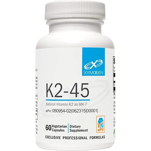 XYMOGEN K2-45 Vitamin K - Vitamin K2 MK-7 Derived from Non-GMO Soybeans - The Most Bioavailable Form of Vitamin K2 Supplement Available - Supports Cardiovascular + Bone Health (60 Capsules)