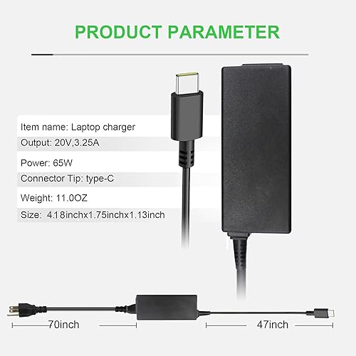 Miniatura 3 de Cargador universal para portátil USB C de 65 W y 45 W para Lenovo ThinkpadYogaChromebook ADLX65YDC2A para HP Elitebook Spectre Chromebook x360,