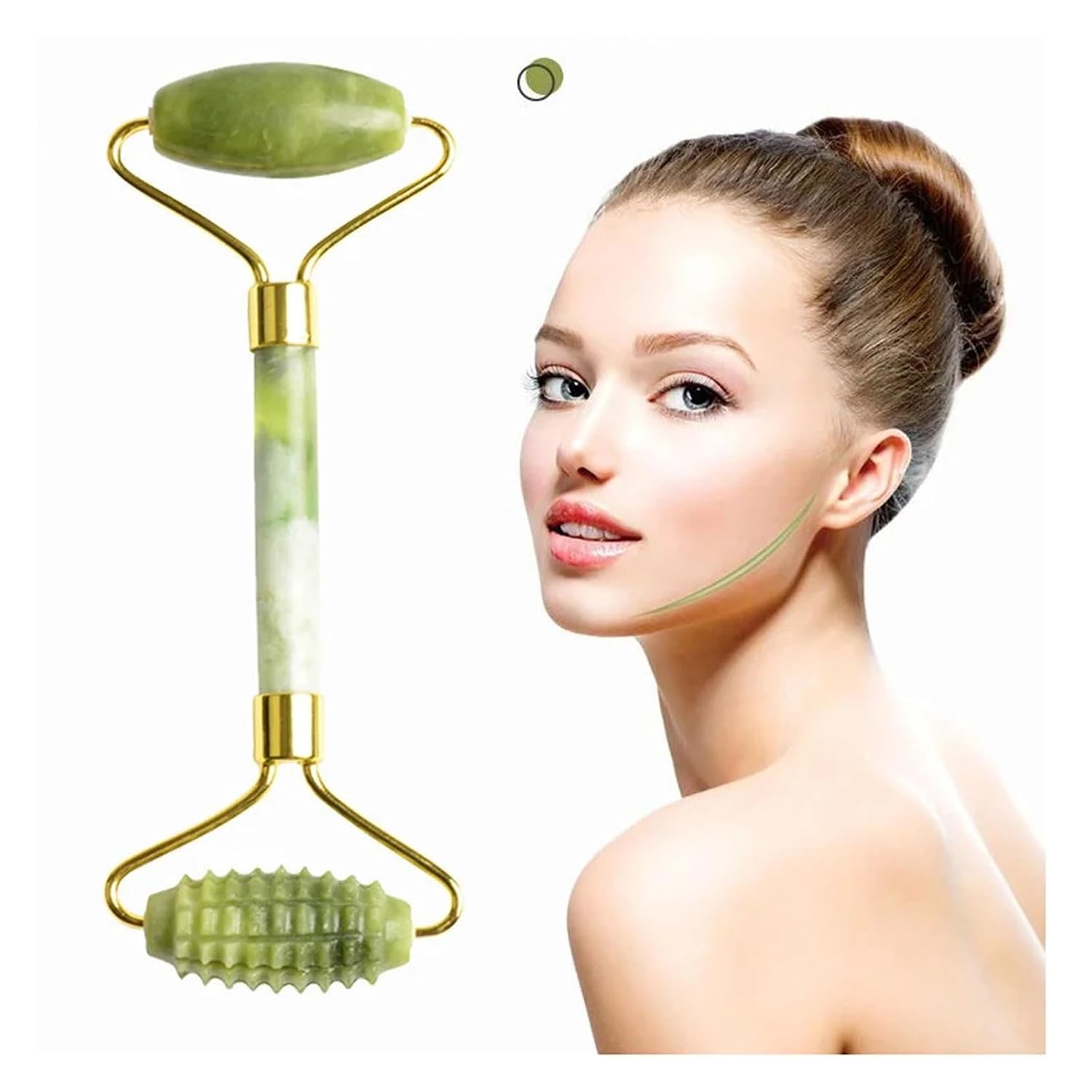 Jade Massage Roller Set Guasha Board Double Heads Jade Roller Face Natural Stone Massage Beauty Neck(Type d)