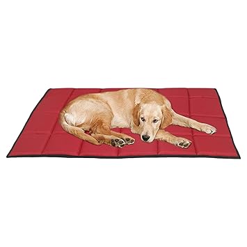Mellifluous Rectangular Shape Waterproof Canvas Fabric Flat Pad Cat Dog Pet Bed (L, Red)