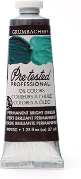 Grumbacher Pre-Tested Oil Paint, 37ml/1.25 Ounce, Permanent Bright Green P093G