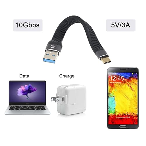 Vista 7 de CY 10Gbps USB 3.1 tipo C macho a USB3.0 tipo A macho plano delgado FPC cable de datos 5.1 in para teléfono portátil