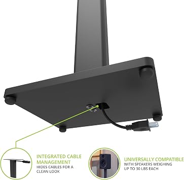 Kanto ST28 28 Universal Floor Speaker Stands for Bookshelf Speakers up to 30 lbs | Improved Sound | Hidden Cable Management | Timeless Design, | Pair | Black Steel w/Black MDF Base