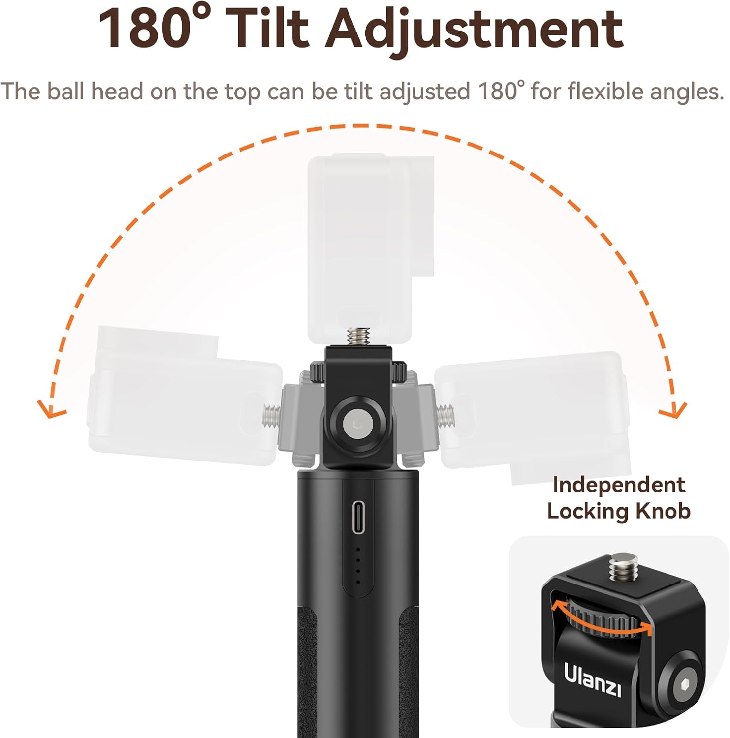 A hand holding the ULANZI BG-2 Pro Battery Handle Grip, emphasizing its lightweight and anti-slip design for comfortable one-handed use.