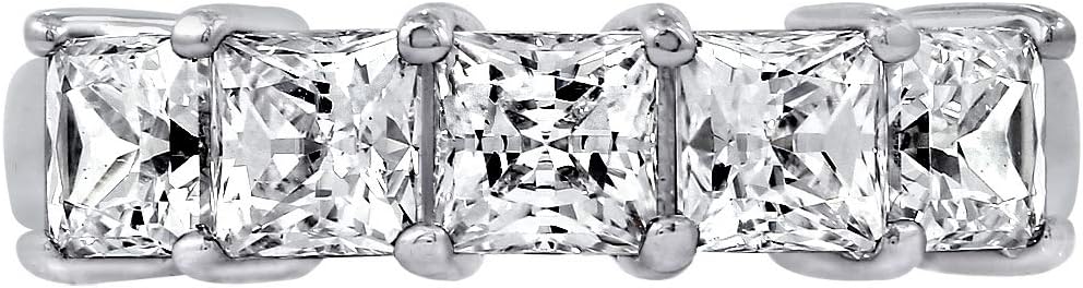 Amazon Essentials Platinum or Gold Plated Sterling Silver Princess-Cut 5-Stone Ring made with Infinite Elements Zirconia, (previously Amazon Collection)