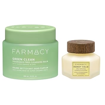 Farmacy Sensitive Skin Cleanse & Barrier Repair Duo - Fragrance-Free Green Clean Cleansing Balm + Honey Halo Ceramide Moisturizer for Makeup Removal, Hydration & Barrier Support