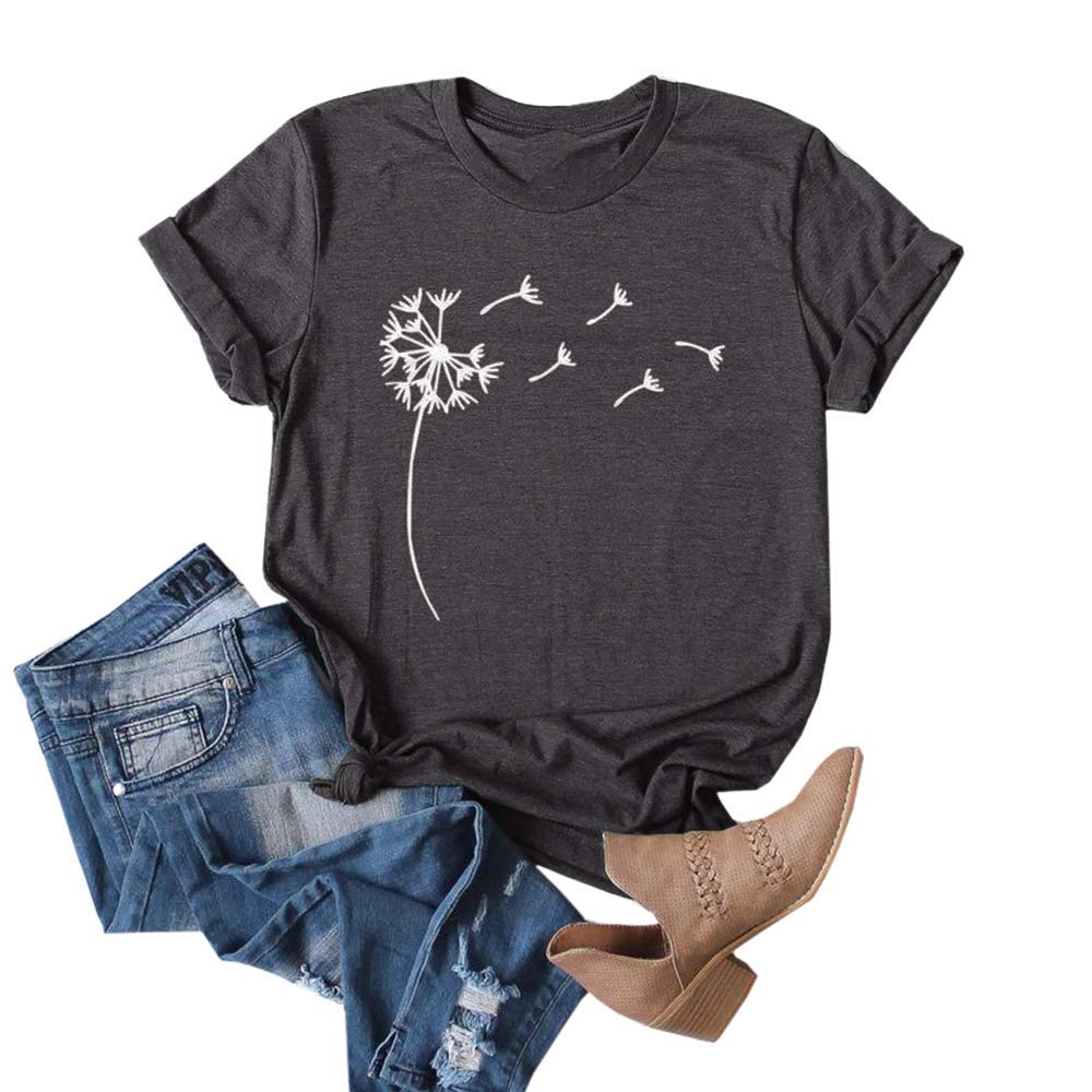 Cicy Bell T-Shirt da Donna con Stampa Dente di Leone T-Shirt Grafiche Carine T-Shirt in Cotone Estivo A Maniche Corte Girocollo