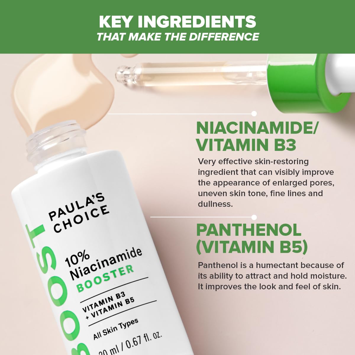 Paula's Choice 10% Niacinamid BOOSTER Serum do twarzy - Redukuje powiększone pory, brązowe plamy i niedoskonałości - z alantoiną - Wszystkie rodzaje skóry - 20 ml