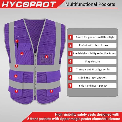 Miniatura 54 de HYCOPROT High Visibility Mesh Safety Reflective Vest with Pockets and Zipper, Meets ANSI/ISEA Standards