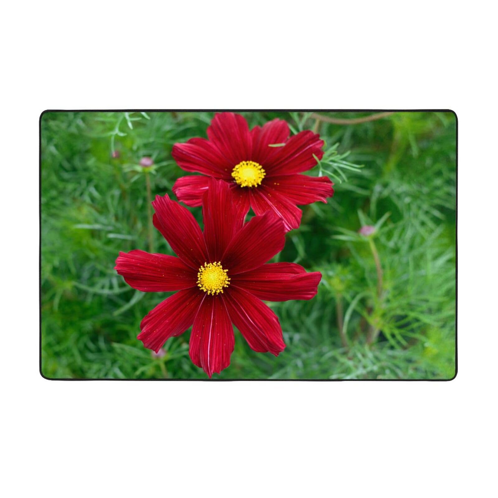 Grand tapis doux imprimé fleurs rouges grand format pour sublimer un salon terne
