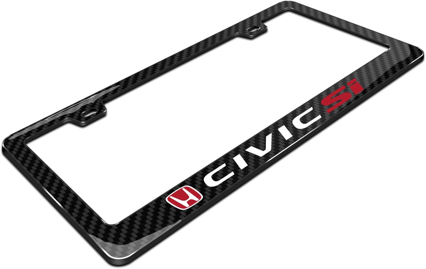 iPick Image for Honda Red Logo Civic Si Black Real Carbon Fiber ABS Plastic License Plate Frame