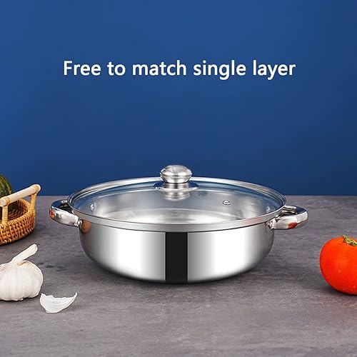 Miniatura 4 de Olla de vapor para cocinar de 11 pulgadas, ollas de vapor de 3 niveles multiusos de acero inoxidable con mango para verduras