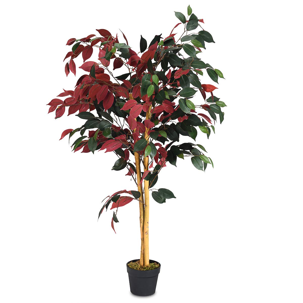 GIANTEX Albero artificiale per esterno o interno, Ficus artificiale decorativo, altezza 120 m, 540 fogli e tronco naturale, finta pianta decorativa