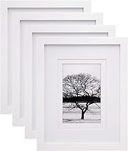 Egofine 8x10 Picture Frames 4 PCS, Made of Solid Wood Display 4x6 and 5x7 with Mat or 8x10' without Mat, for Table Top Display and Wall Mounting Photo Frame White