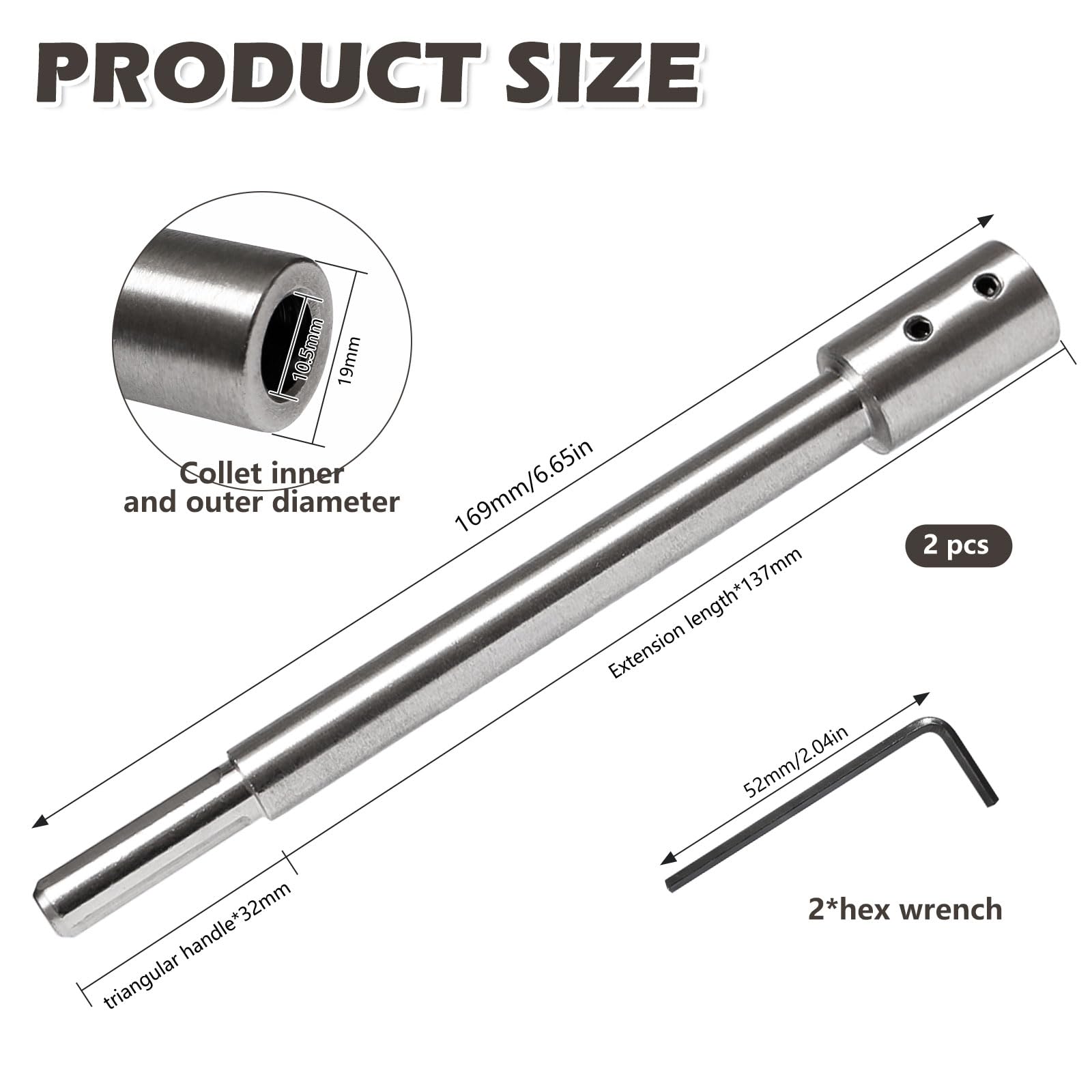 2 Piezas Extensión extra largo 169 mm para Brocas Forstner Eje de 10.5mm para Fresado y Perforaciones Profundas Compatible con Brocas de 3/8" y Incluye Llaves Allen