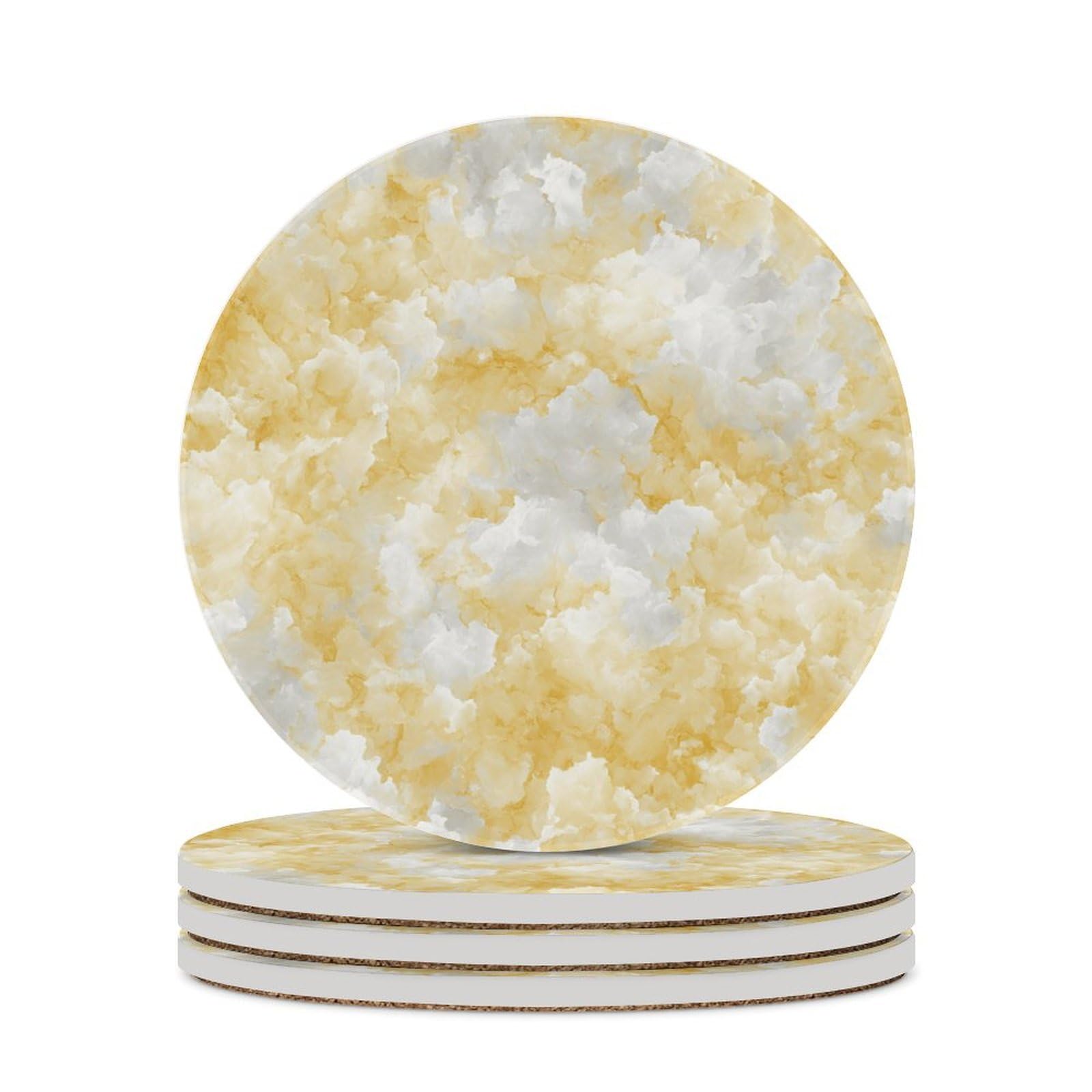 Light Yellow White Marble Texture Coasters Set of 4 Absorbent Coasters
