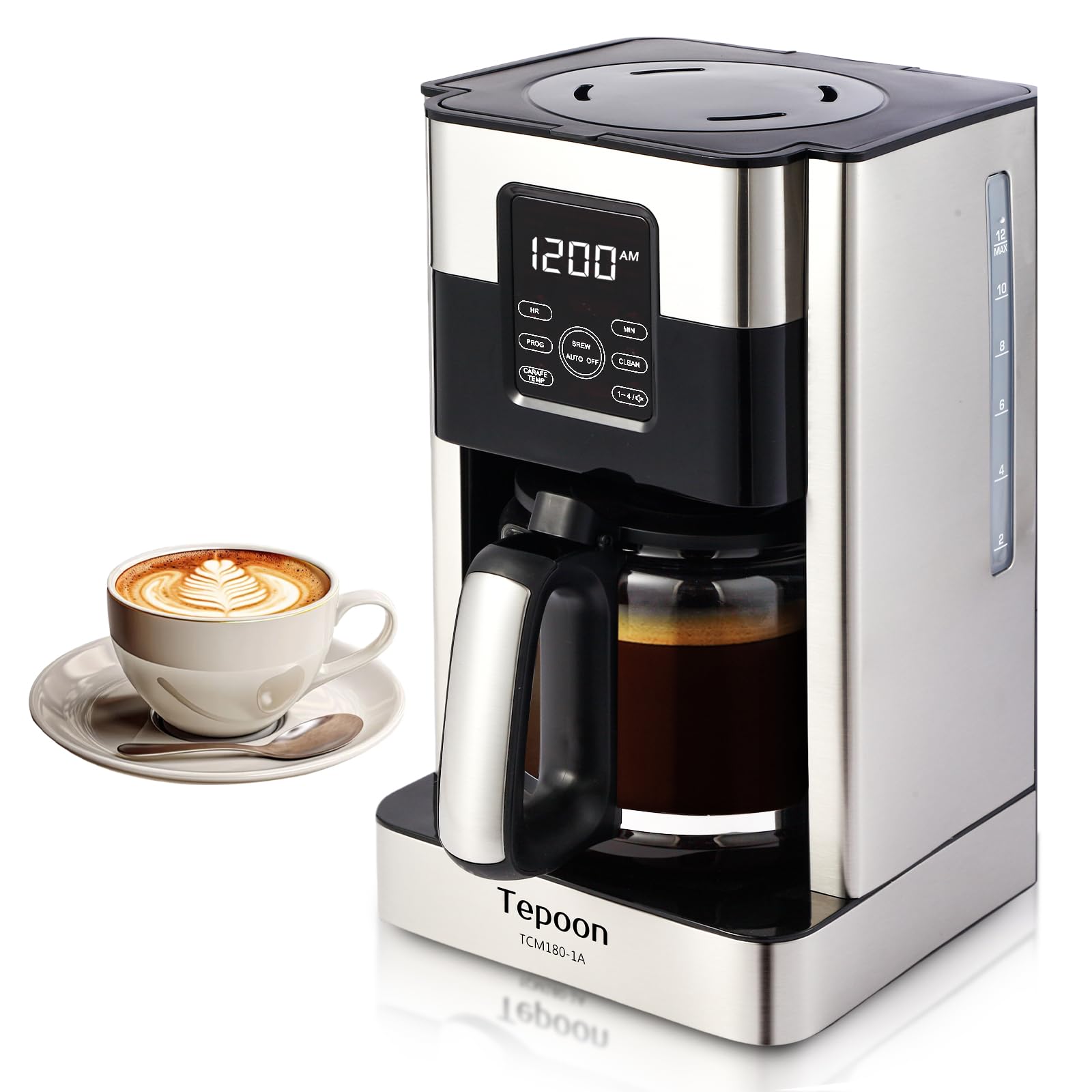 Coffee Maker, 12-Cup Glass Carafe, Programmable, Touch Screen, Keep Hot Plate,Reusable Filter, Stainless Steel