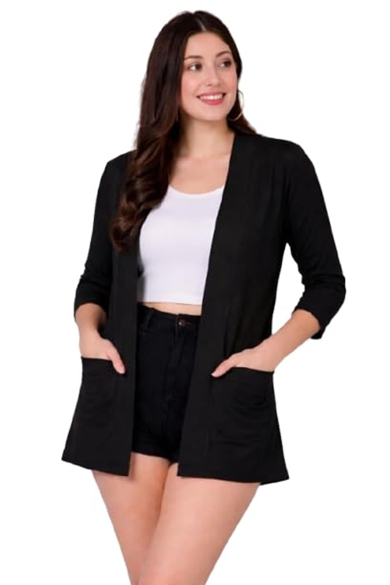 aniron ENI Fashion Shrugs for Women Hip Length(Black+Baby-Pink_L)-picture-16