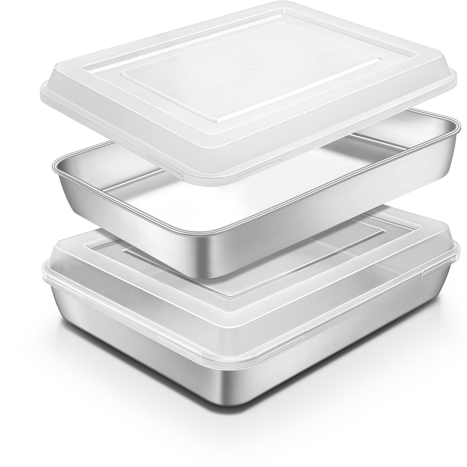 Photo 1 of Blingco Stainless Steel Baking Pan with Lid, 12? x 9¾ x 2 Inch Deep Rectangle Cake Pans with Cover for Cakes, Brownies, Cookies, Deep Side & Heavy Duty,Dishwasher & fridge & Oven Safe(2 Pans + 2 Lids)