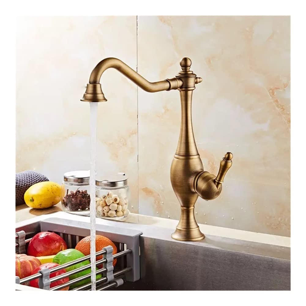 Robinet de cuisine mitigeur en laiton noir et or brossé rétro pour évier