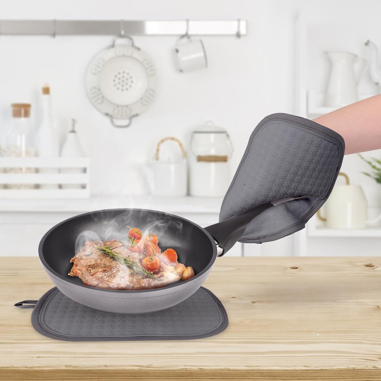 Lot De 2 Maniques En Silicone Et Coton - Résistantes à 500°C - Antidérapantes Avec Poches Intégrées - Pour Four Et BBQ