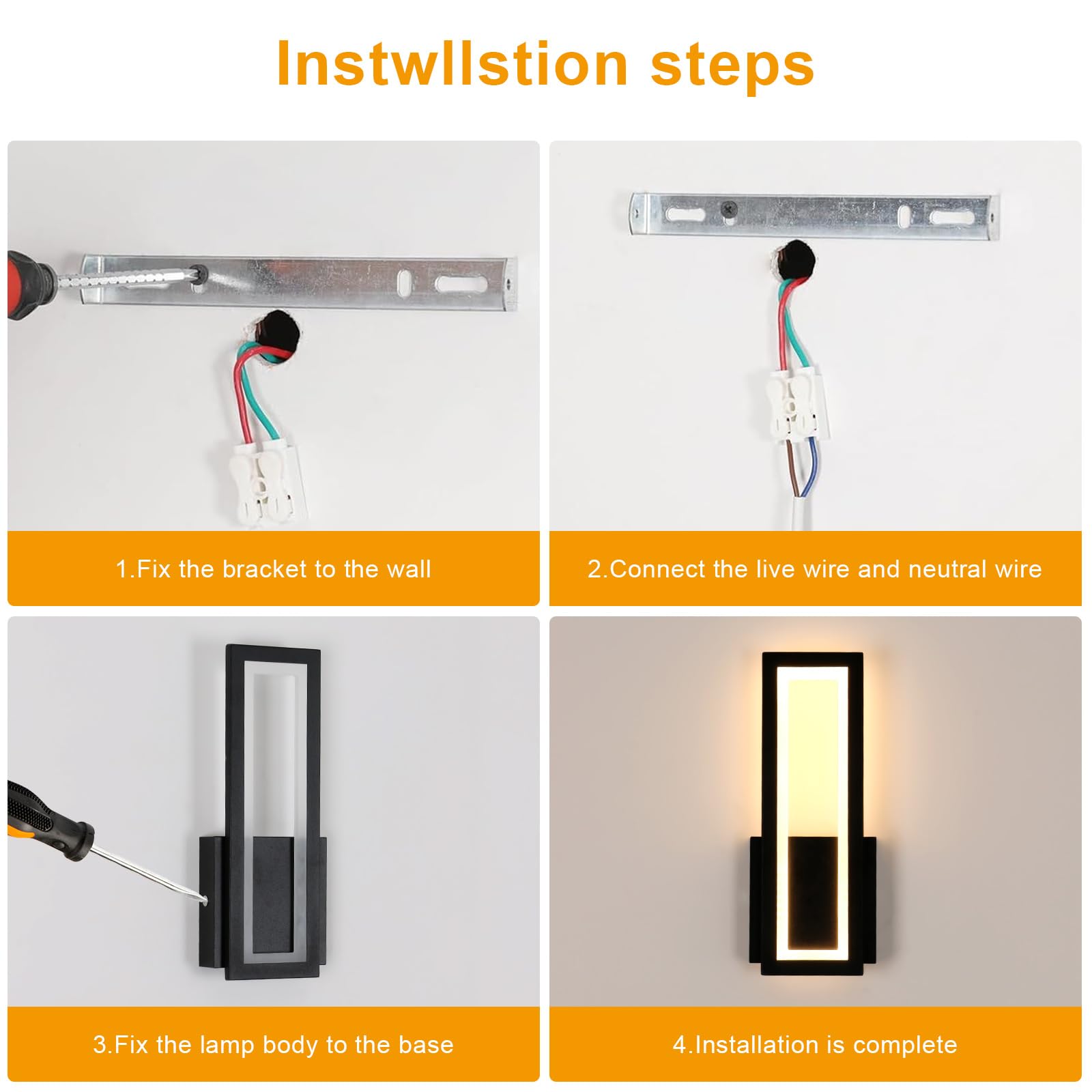 Osairous Applique LED da Parete Interno, 2 Pezzi 16W 1800LM Lampada da Parete Moderno in Acrilico, Lampada a Muro Nera Camera da Letto Luce Calda 3000K per Soggiorno Corridoio Studio Balcone, 32CM