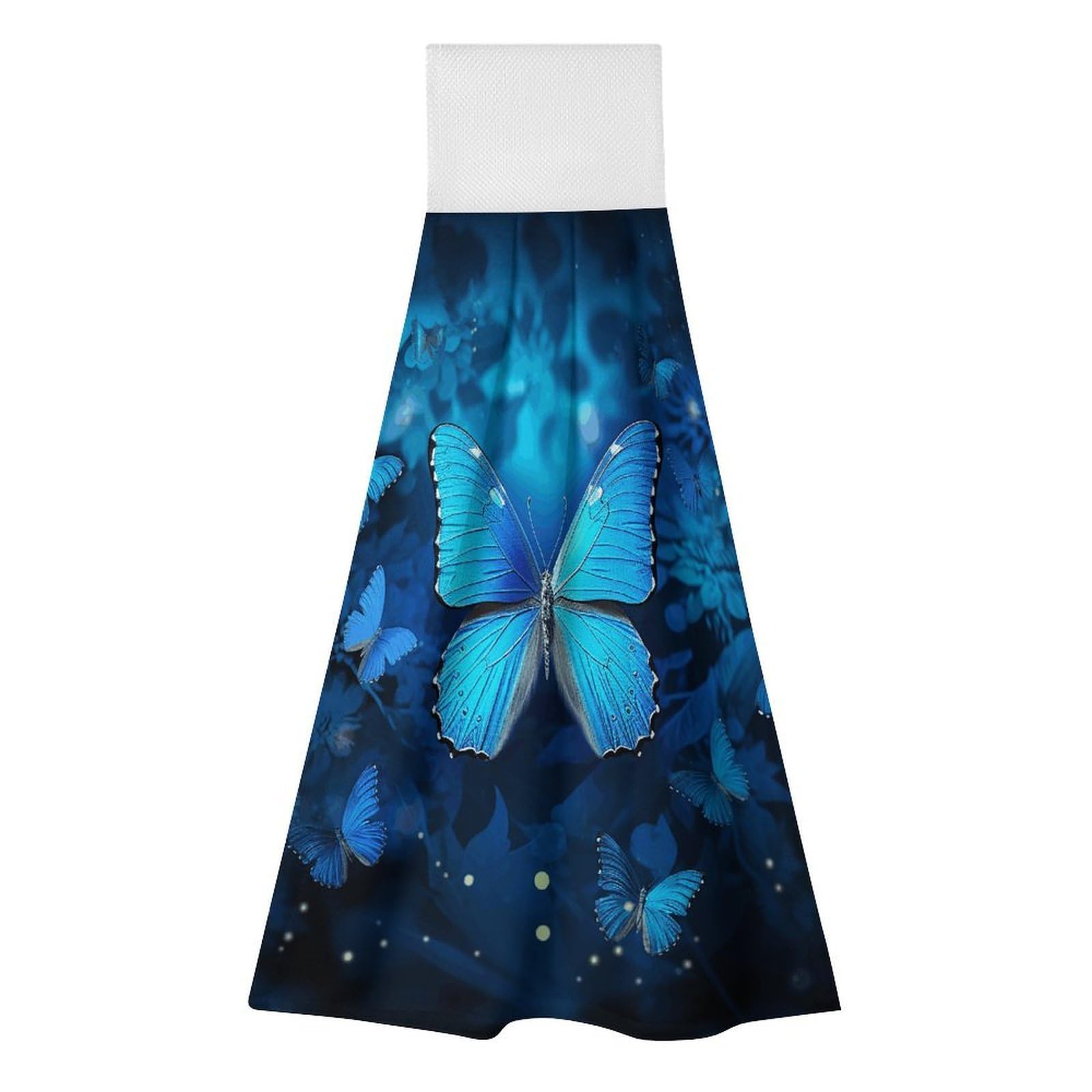 BTCOWZRV Blue Beautful Butterfly Hanging Kitchen Towels with Loop, 2 PCS Luxury Hand Towels for Bathroom, Soft Microfiber Absorbent Face Towels Quick Dry Cleaning Cloths for Kitchen Dish Towels