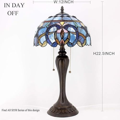 Miniatura 6 de WERFACTORY Lámpara de mesa estilo Tiffany con nubes azules y moradas, luz de lectura para mesita de noche, 12 x 12 x 22 pulgadas, decoración para