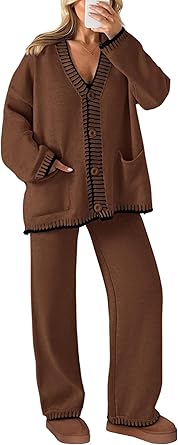 PRETTYGARDEN Lounge Sets for Women Fall 2025 Loungewear 2 Piece Outfits Cardigan Sweaters Track Suit Matching Winter Clothing