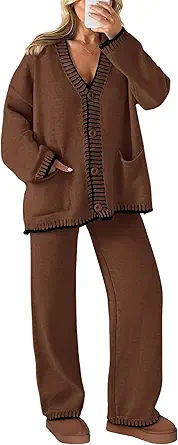 PRETTYGARDEN Lounge Sets for Women Fall 2025 Loungewear 2 Piece Outfits Cardigan Sweaters Track Suit Matching Winter Clothing