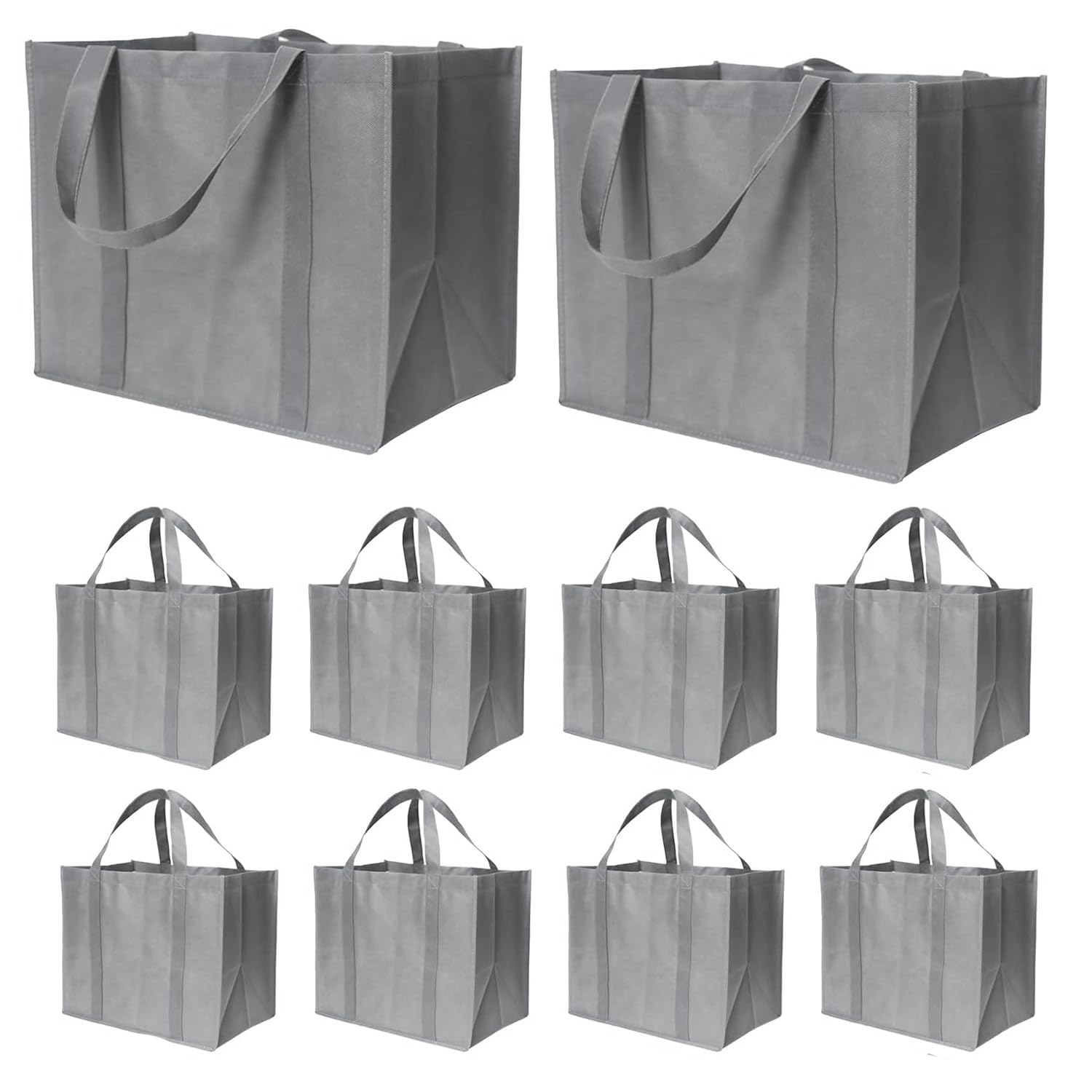 CTRLZS 35L Reusable Grocery Bags with Long Handles, 10 Pack Foldable Reusable Shopping Bags, Grocery Bulk Tote Bags Grey Easy to Use