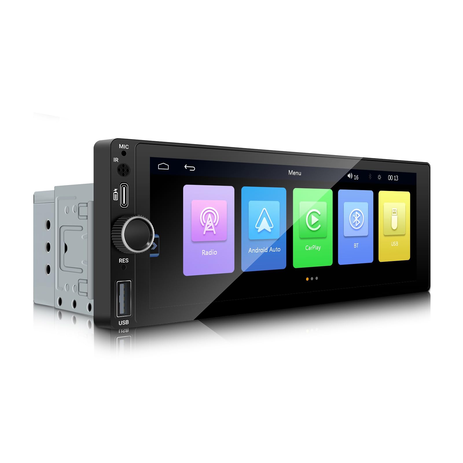 LEXXSON Single Din Car Stereo with Wired Apple Carplay Android Auto, 6.86 Inch IPS Touch Screen Single Din Carplay Screen, Car Radio MP5 Player with Mirror Link FM USB EQ GPS