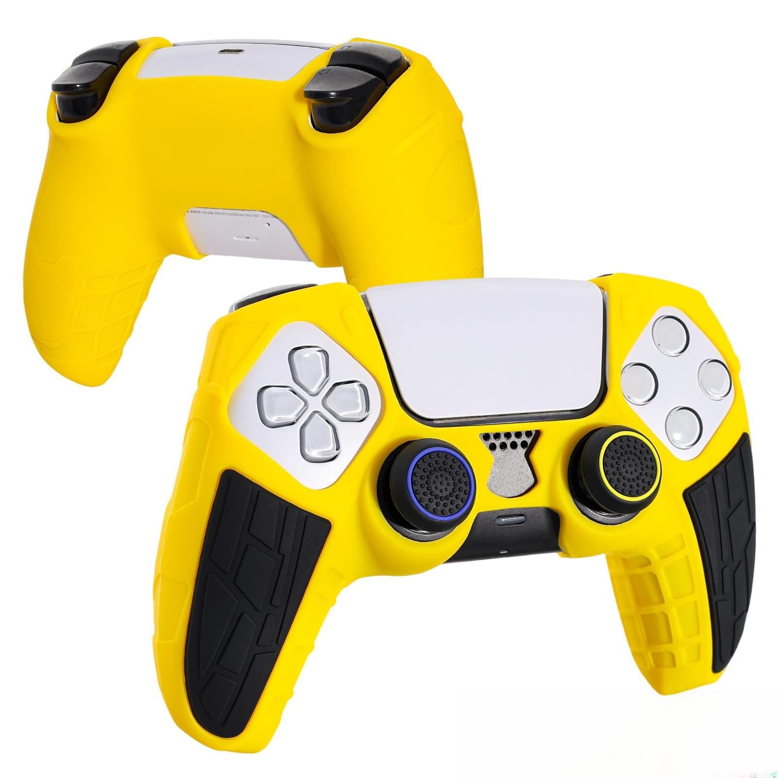 DLseego Protective Cover for PS5 Controller, Soft Silicone Ergonomic Anti-Slip Controller Case Skin with 4 PCS Thumb Stick Grip Caps - Yellow