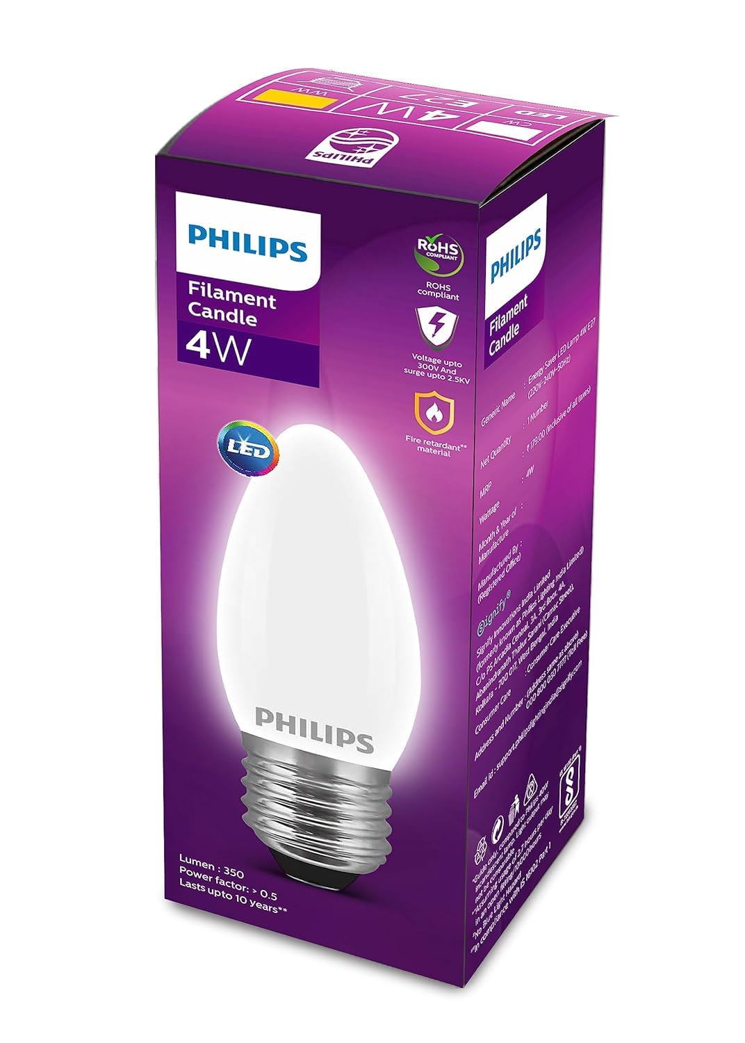 Buy PHILIPS 4 Watt 400-Lumen LED Candle Frosted E27 Base (Warm