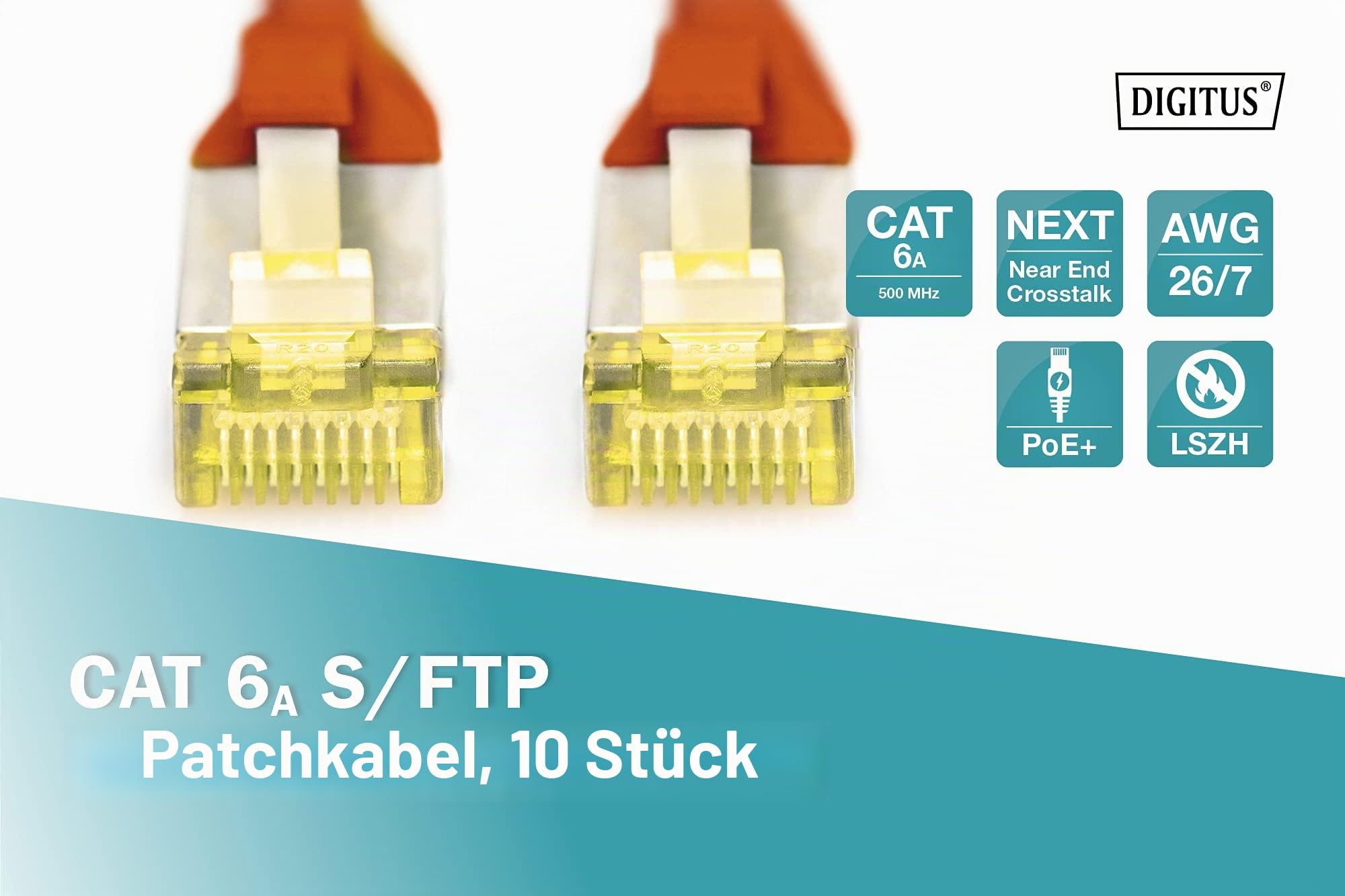 Digitus LAN Kabel Cat 6A – 1 m – 10 Stück – S/FTP Geschirmt – Rot – Bild 2