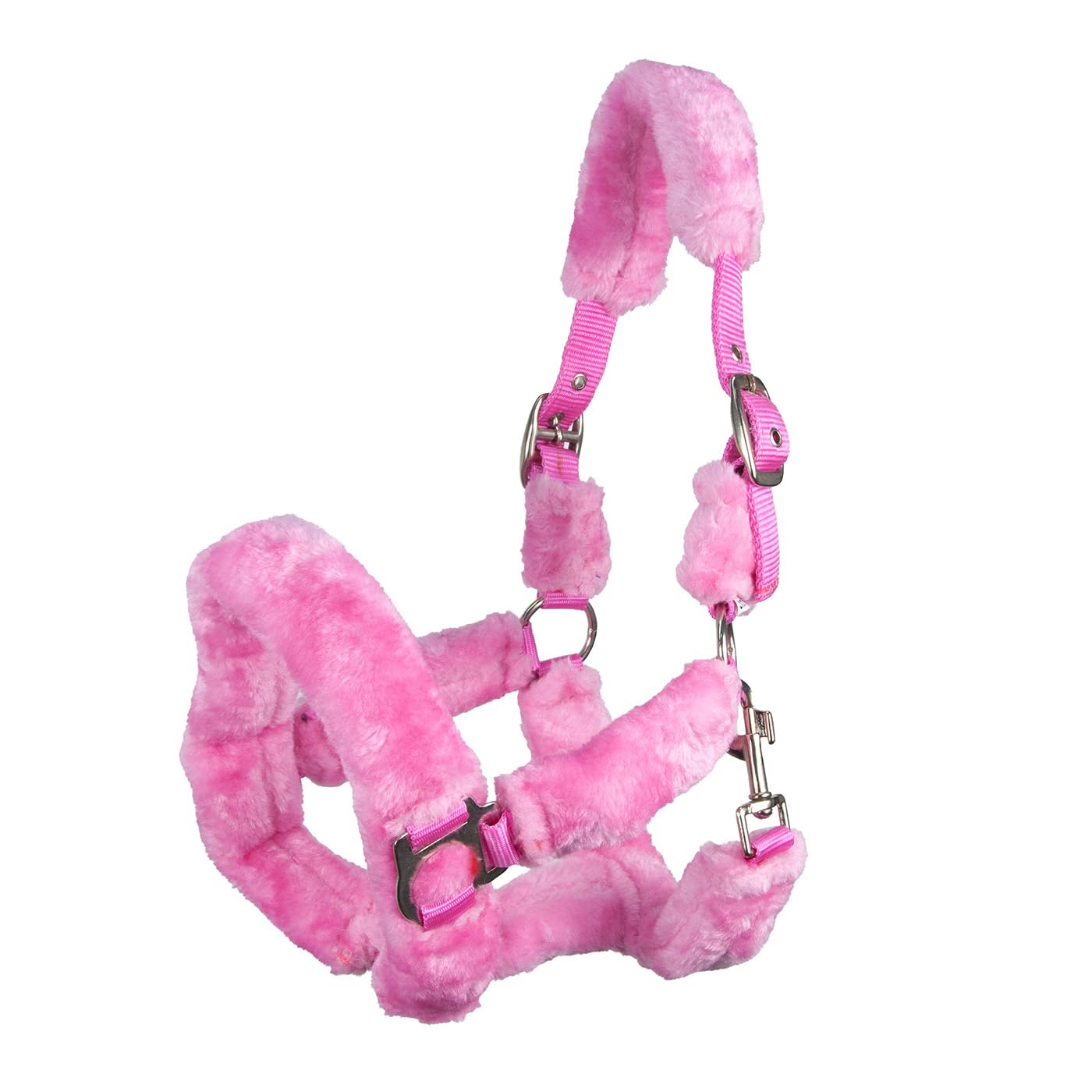 Brama West Cabestro de caballo ártico con suave piel sintética de peluche – Rosa – Talla Shetty