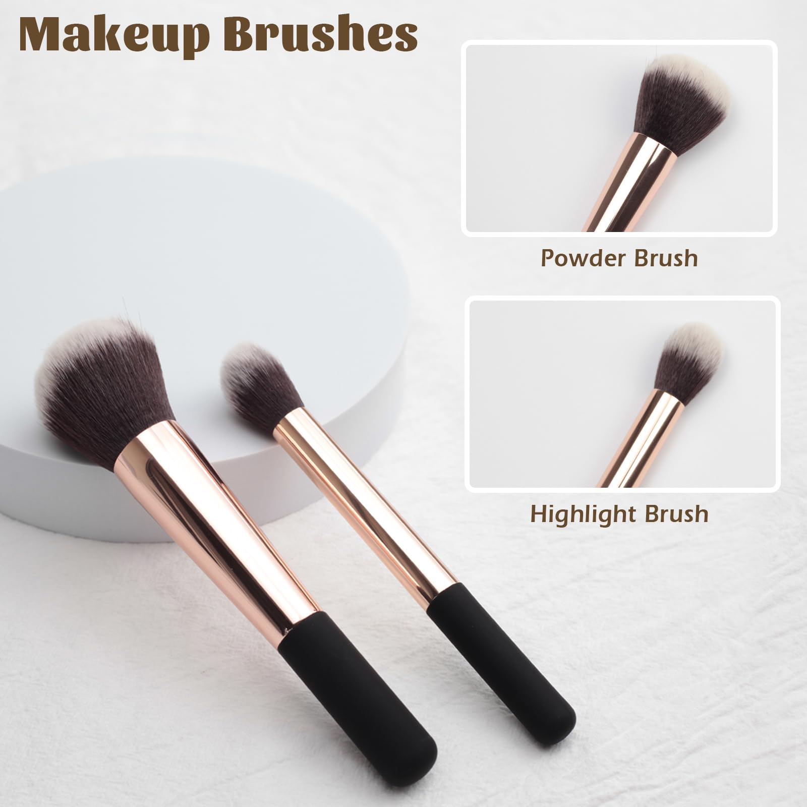 Makeup Brushes Set - 2PCS - Loose Powder & Highlight Brush, for Powder Foundation, Highlighter, and Concealer – Flawless Blending & Buffing