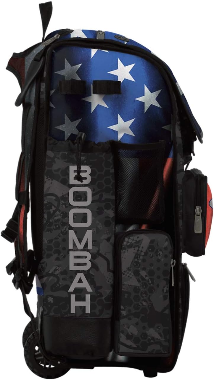 Boombah Superpack Hybrid Rolling Bat Bag - USA Black Ops Black/Royal Blue/Red - Wheeled & Backpack Version