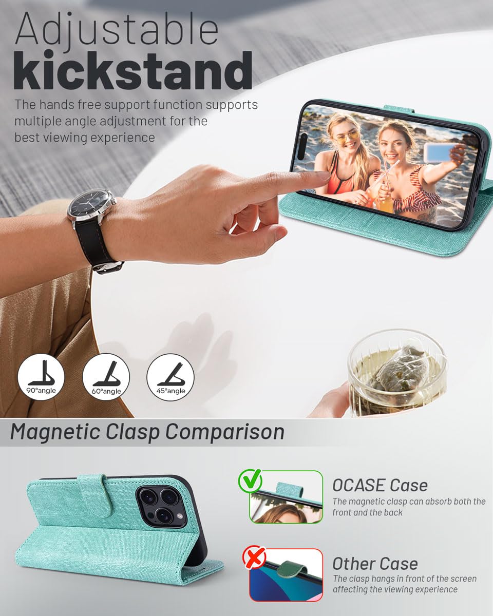 OCASE for iPhone 16 Pro Case, PU Leather Wallet, Magnetic Flip Folio Cover with RFID Blocking, Card Holders, Shockproof TPU - Image 4