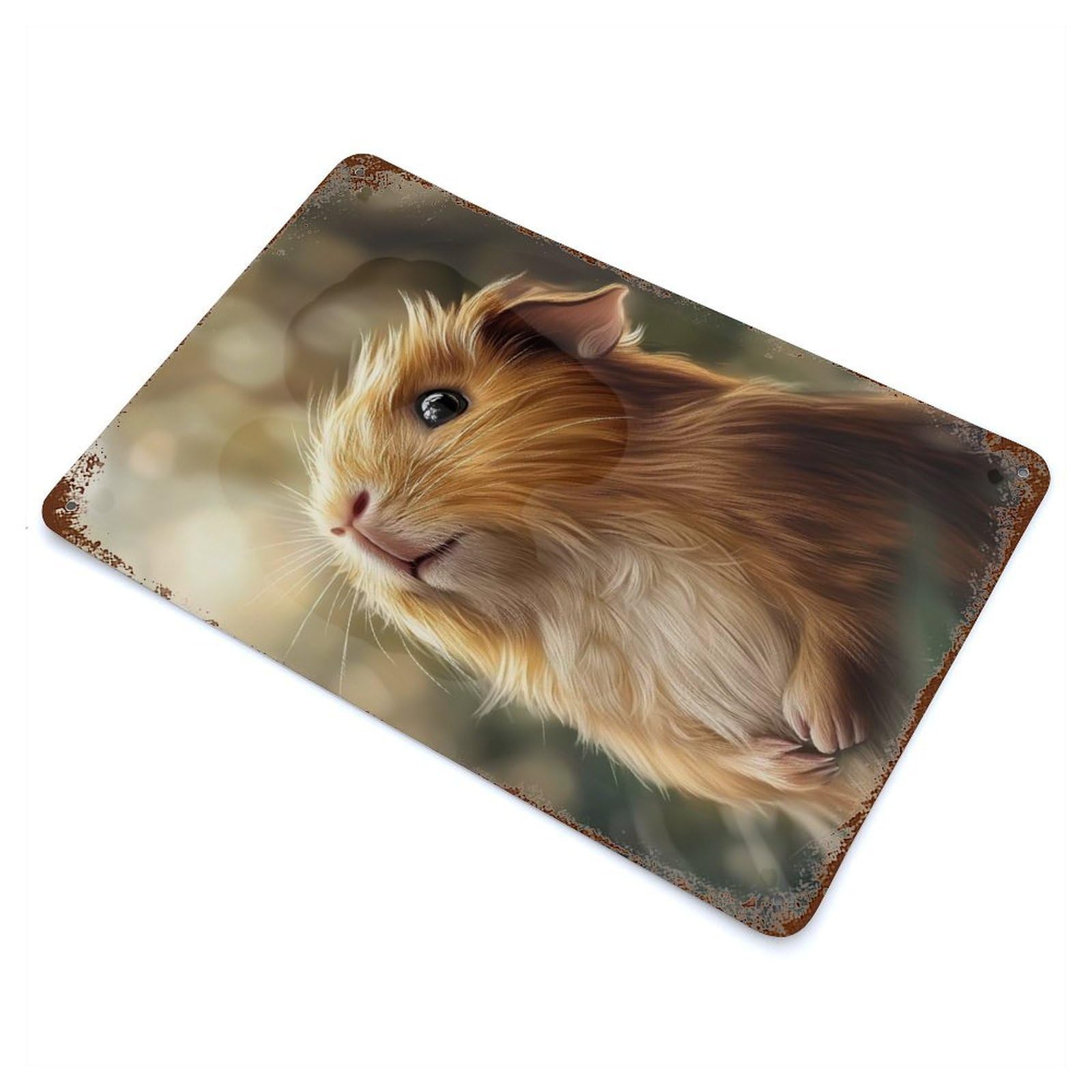 Cute Guinea Pig Portrait Weathered Tin Sign 11.8"x7.9", Classic Wall Plaque for Patio, Garden Room And Bar Decor
