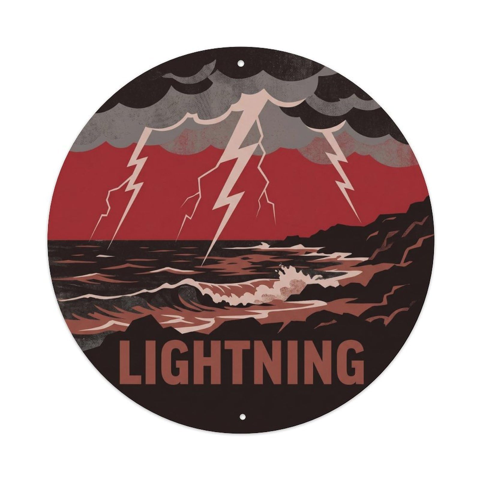 Hawaii Lightning Sea Volcanic Island Sky Coastal Metal Tin Sign