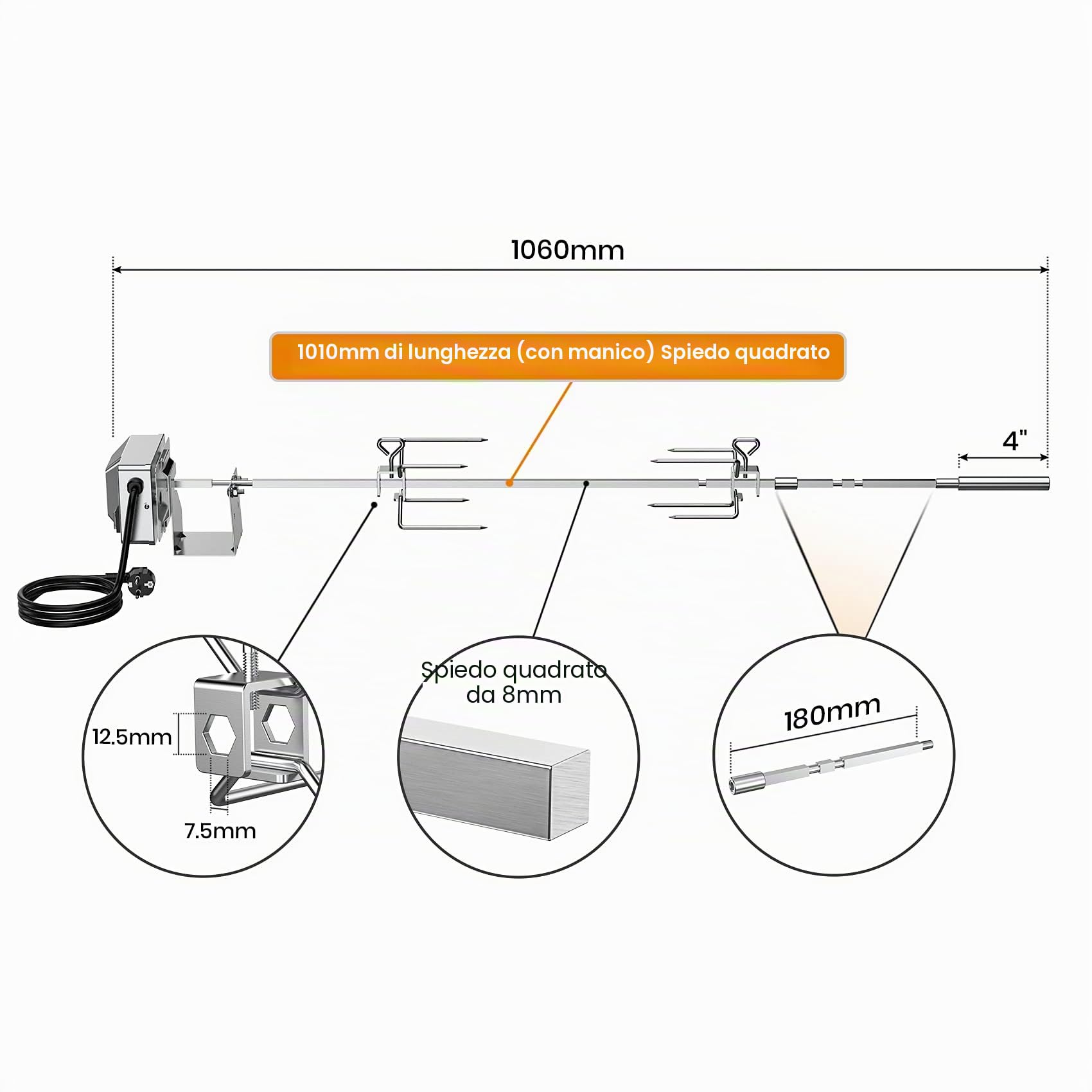 Onlyfire Girarrosto in Acciaio Inossidabile, Compatibile con Barbecue a Gas Weber Genesis II 200/300 Serie e II LX 200 e 300